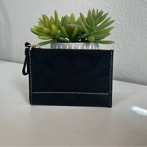 Coach Black Signature Zip Card Case
